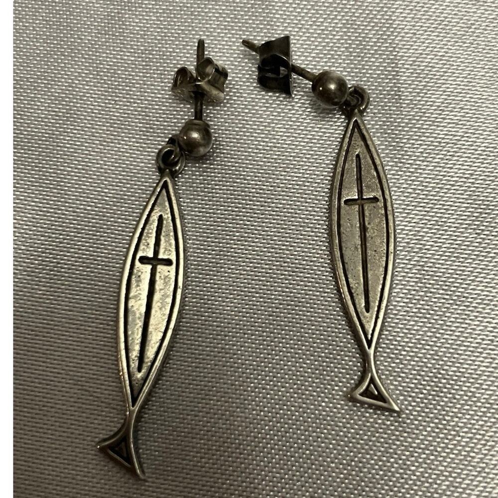 925 Sterling Silver Christian Gift Cross Earrings Jesus Fish Religious Faith